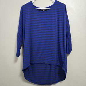 FENN WRIGHT MANSON Blue Striped Dolman Sleeve High Low Knit Tunic Top L